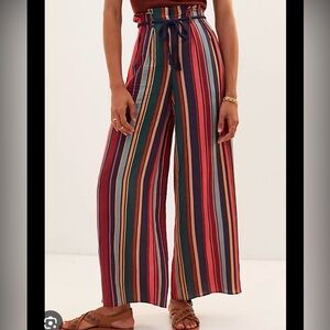 Farm Rio Wide-Leg Striped Paperbag Waist Pants - Multicolor